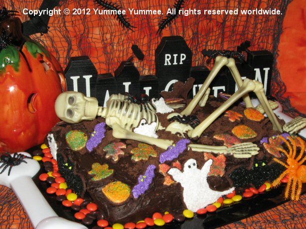 Decorate our Fudgee Chocolate Velvet Cake with a spooky skeleton. When used as a centerpiece, try some special lighting effects.