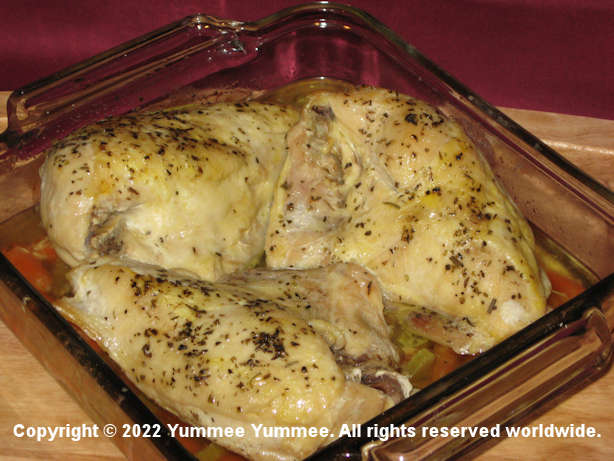 Italian seasoning, olive oil, onion, garlic, carrots flavor baked chicken breasts.