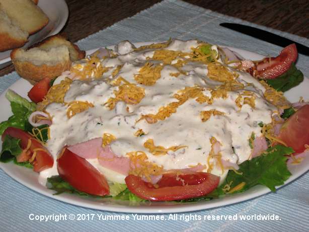 A fresh chef salad is a summer treat. Top it with our homemade Ranch Salad Dressing. Yum!