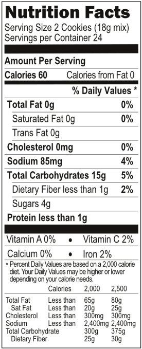 Nutrition Facts for Yummee Yummee's Cookiees mix.