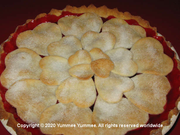 Heart shapes make layers of love in this Cherry Pie. Note: hearts maintained their shape after baking.