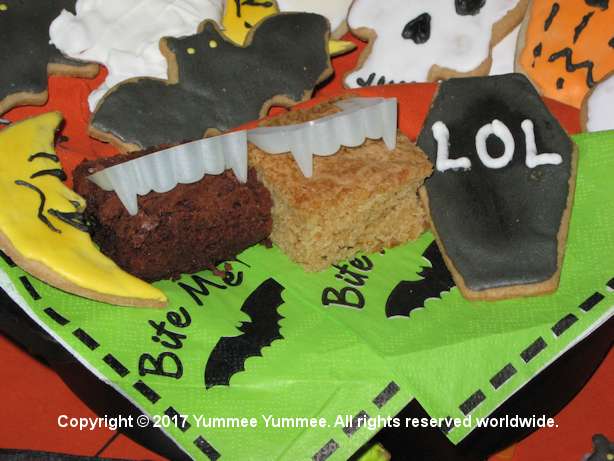 Vampire teeth make a perfect decoration with brownies. Vampire teeth make a perfect decoration with brownies.