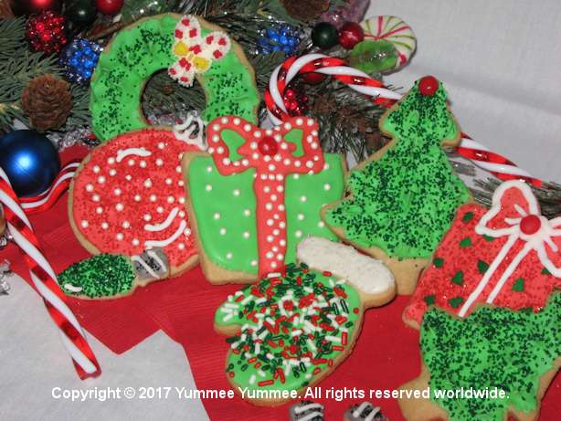 Decorated cut out sugar cookies are a special Christmas time treat.