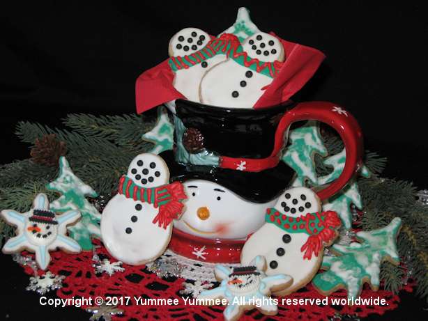 Create snowmen and trees with cut out cookies. With or without icing, Yummee Yummee cookies are delicious.